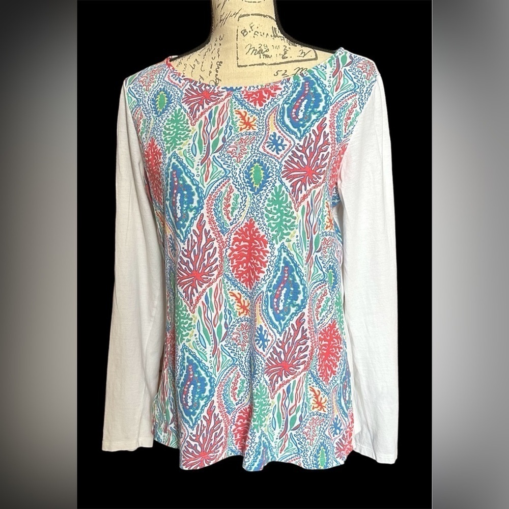 Lilly Pulitzer Bailey "Let Minnow" Long Sleeve Pima Cotton Shirt Size Large